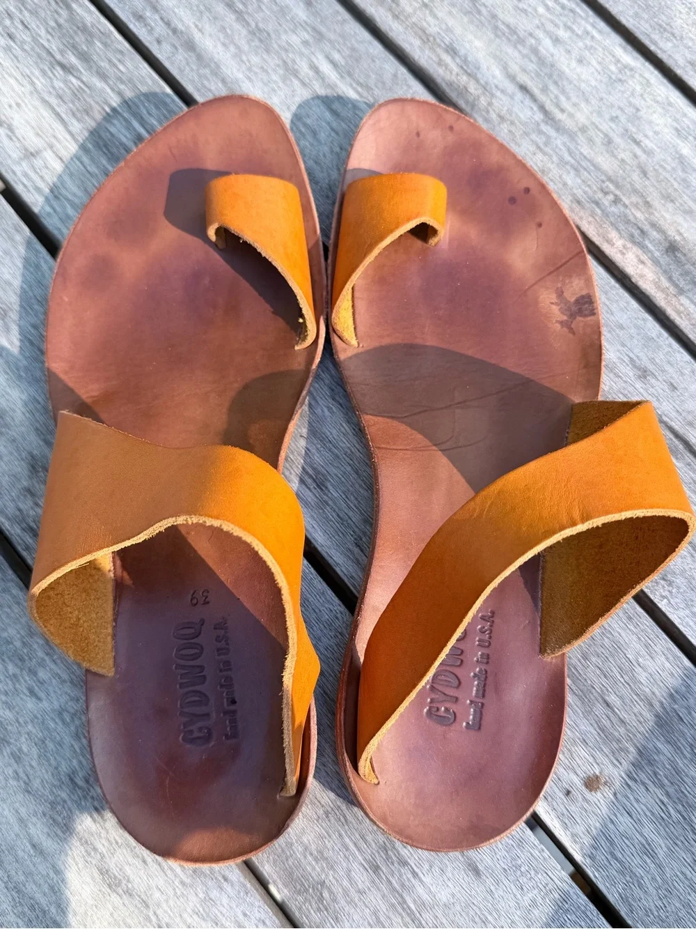 CYDWOQ handmade rust toe loop 9 EUR 39 genuine leather sandals